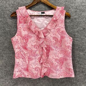 Dane Lewis Blouse Women 12P Petite Pink Paisley V-Neck Silk Lined Sleeveless